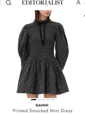 NWT Ganni Navy Floral Smocked Mini Dress